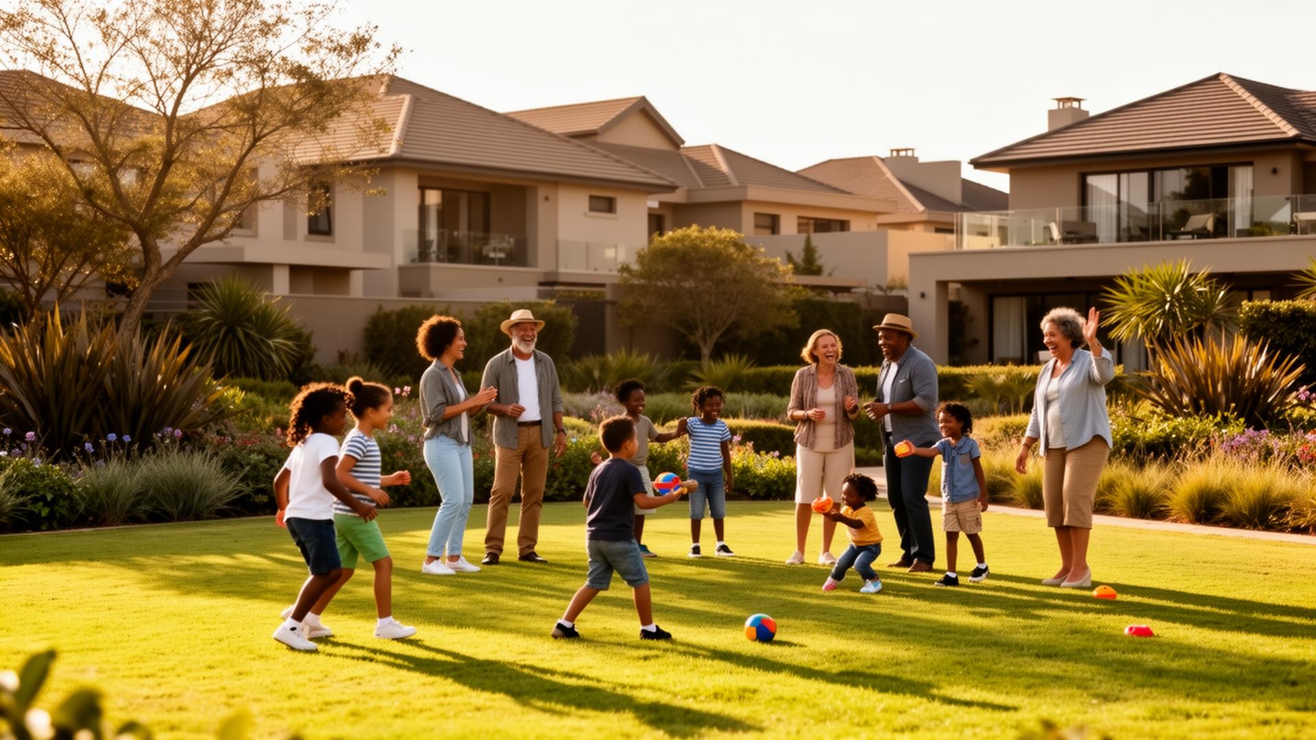 Neighbours and families enjoying themselves on an estate green