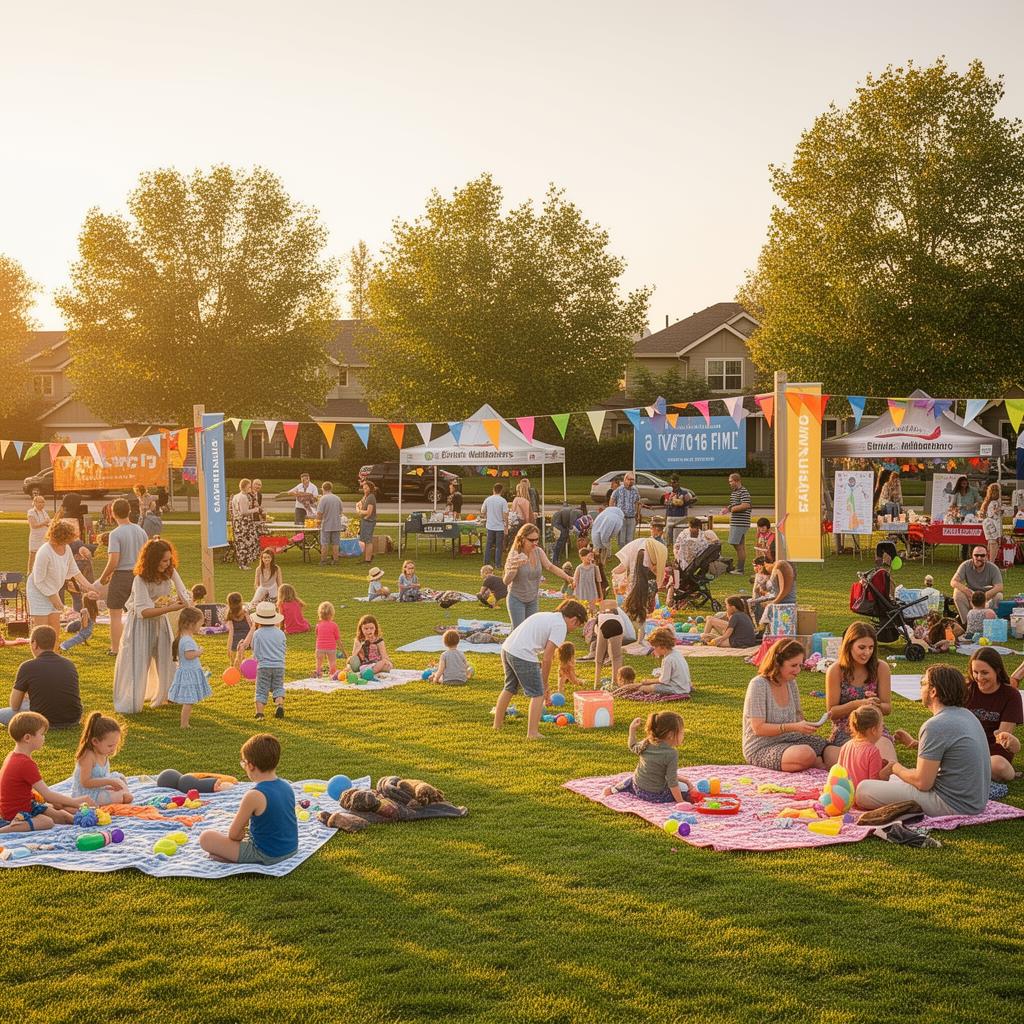 Suburban community enjoying a fun day in the park